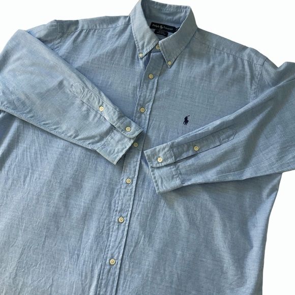Ralph Lauren Blake men light blue button down long sleeve denim shirt size XL - Picture 7 of 8
